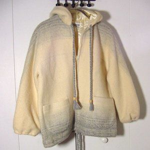 Vintage Epsilon of Quebec Cream Color Pure Virgin Wool Hoodie Jacket Sz M